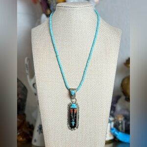 NWT Ray Jack Navajo Made Inlay Pendant Sterling Silver